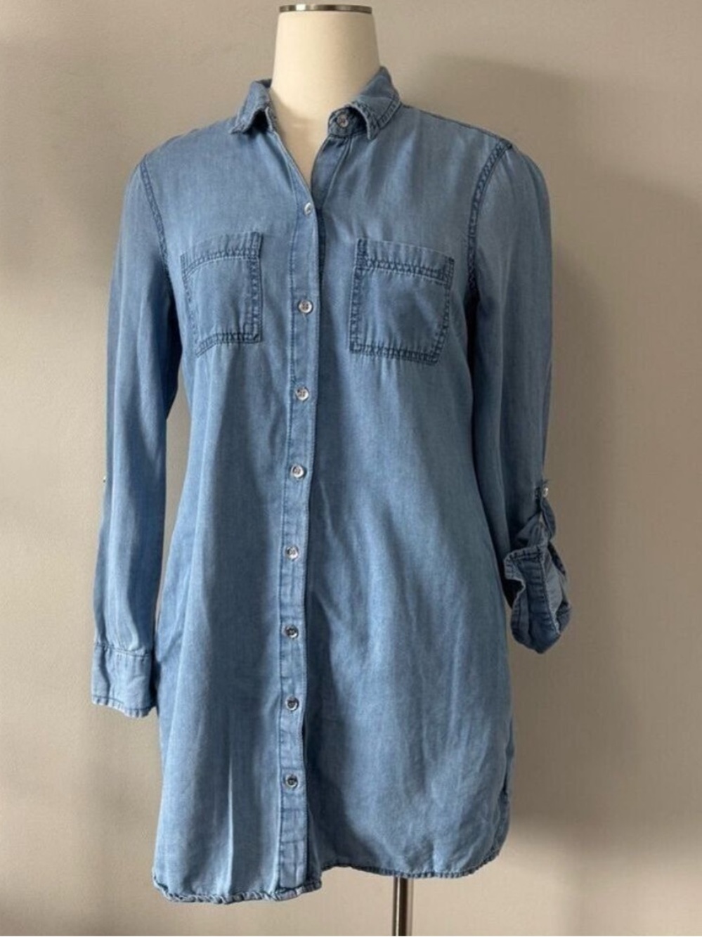 Guess Light Blue Long Sleeve Denim Dress Small Y2K